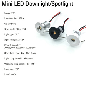 Mini spots <span class=keywords><strong>LED</strong></span> encastrés réglables DC12V 1W, petits éclairages de plafond pour vitrine, armoire, placard, IP65, anti-éblouissement, en aluminium - Product Image 5