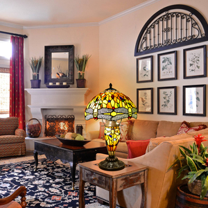 Đèn bàn Tiffany 3 bóng đèn hình chuồn chuồn bằng kính màu phong cách Victoria, đèn bình hoa mẹ và con gái dùng cho phòng ngủ, phòng khách, nhà ở, quán cà phê - Product Image 3