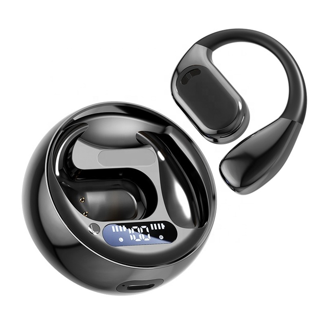 Open-Ear Sport Running Ear-Clip Wireless Gym Earphones LED Display Blue Bone Conduction Headphones Non-Noise Cancelling TWS