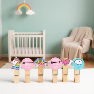 Pinzas de Madera Ilan de 3.5cm, 10 Piezas, con Diseño de Unicornio y Arcoíris para Ropa de Bebé - Product Image 2