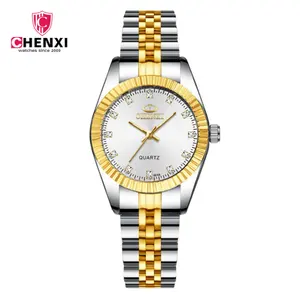 Chenxi-reloj de cuarzo de acero inoxidable para mujer, pulsera de mano informal de cristal Simple, resistente al agua, 004