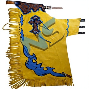 Chaps de Rodeo Western en Cuir Jaune Western Performance, Sculptés à la Main avec Motifs Floraux, Fermeture à la Taille, Protection Robuste, Unisexe - Product Image 1