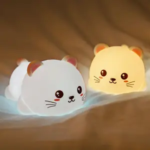 2024 free sample new innovation multi-color touch sensor soft silicone rechargeable mini cute kitty night light table lamp