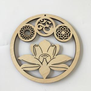 木製クリスタルグリッド神聖幾何学壁飾り、蓮の花または自然治癒の象徴であるオームシンボルが刻まれています - Product Image 6