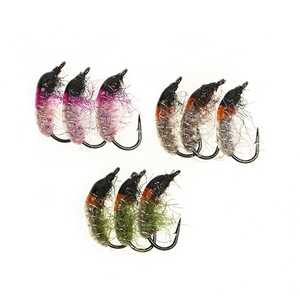 10 #   12 #   Señuelo de Pesca para Trucha y Trucha Arcoíris, Mosca de Camarón Ninfa Checa, Mosca de Insecto, Mosca de Gusano, Color Gris Oliva, Gris, Rosa - Product Image 1