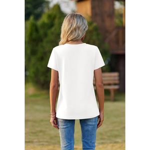 Camiseta de Cuello en V para Mujer FOXA, Manga Corta, Básica, Informal, 100% Algodón, Tejido Jersey Transpirable, Tallas S-3XL - Product Image 4