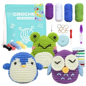 New Animal Cartoon Yarn Crochet Kit-Handmade DIY Animal Craft for Beginners Holiday Decoration & Gift Penguin Frog Owl Pendant