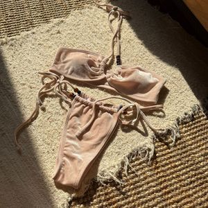New Summer Women's Sexy and Fashionable Velvet Shining Strap Bandeau Solid 2 Piece Set Bikini Swimsuit - Product Image 6