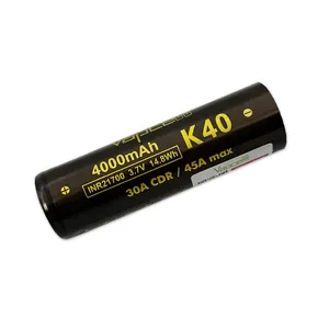 Vapcell k40 bateria de lítio 21700 4000mah 30a/45a, desempenho pk 40t/p42a