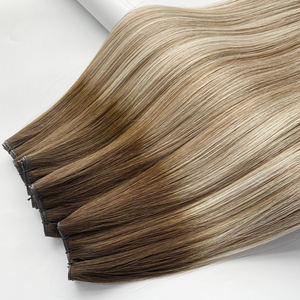 Human Hair Sew in Extensions Human Hair Dark Brown Mix <strong>Medium</strong> Brown Highlights Human Hair Genius Weft Extensions - Product Image 5