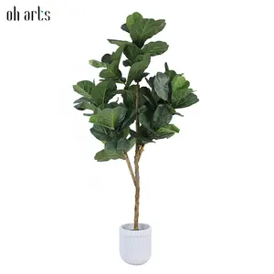 Hot Selling Decorative Greenery Plants Artificial Fiddle Leaf Fig Tree with Plastic Pot For Outdoor Indoor