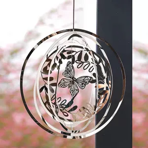 18cm Large 3D Stainless Steel Balcony Garden Decoration Butterflies Dancing Among Leaves Rotating Wind Chimes