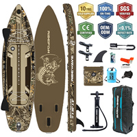 Planche de paddle gonflable de pêche camouflage d'extérieur 11 pieds, double couche, avec siège et pompe pour les détaillants