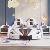 Cartoon Sports Car Design Extendable Tufted Soft Bed with Racing Guardrail Children's Wood Furniture for Boys' Bedroom Bed Set