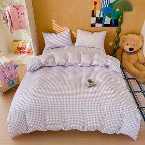 Комплект постельного белья из полиэстера для дропшиппинга, <span class=keywords><strong>3</strong></span> предмета: пододеяльник, простыня, наволочки. Корейский стиль, клетчатый узор, для всех сезонов. - Product Image 5