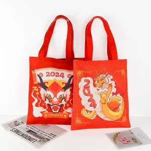 Bolsa de mão de ombro personalizada estilo chinês sacola de algodão de lona de ano longo