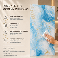 Panneau mural en PVC brillant MORLENX, motif vague abstrait bleu ciel, feuille de marbre UV pour projet d'aménagement intérieur de complexe hôtelier