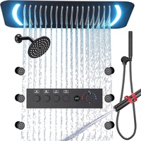 Système de douche à effet pluie LED Homedec 26x16 avec pommeau de douche de 6 pouces, douchette à double fonction, 6 jets latéraux, thermostatique, 5 poignées en laiton et acier inoxydable