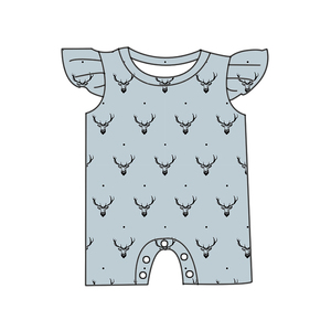 رومبير قصير للأطفال من الخيزران بأكمام مكشكشة ونقش غزلان كرتوني، بيجامة صيفية للرضع، ملابس للأطفال حديثي الولادة والأولاد والبنات - Product Image 4