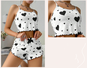 Nuovo Prodotto 2025: <span class=keywords><strong>Pigiama</strong></span> in Maglia con Stampa a <span class=keywords><strong>Cuori</strong></span> e Vita Elastica per Donne e Ragazze, Taglia XL, Abbigliamento da Notte per Casa, Primavera ed Estate - Product Image 5