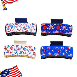 Nueva Pinza para el Cabello con Diseño de la Bandera de EE. UU. del 4 de Julio, de Plástico Sólido de 11 cm, Accesorios para el Día de la Independencia, Pinza para el Cabello con Lazo - Product Image 1