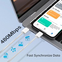 Cable de Carga Rápida USB-C a Tipo-C de 60W con Trenzado de Nailon para iPhone 16, con Carga Rápida de 5A, Conductor de Cobre Puro, Incluye Caja