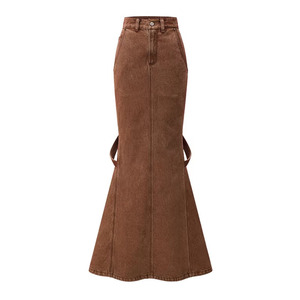 Robe en jean vintage pour femme avec ourlet sirène, jupe longue et poches, respirante, antistatique, style décontracté pour la saison d'automne - Product Image 1