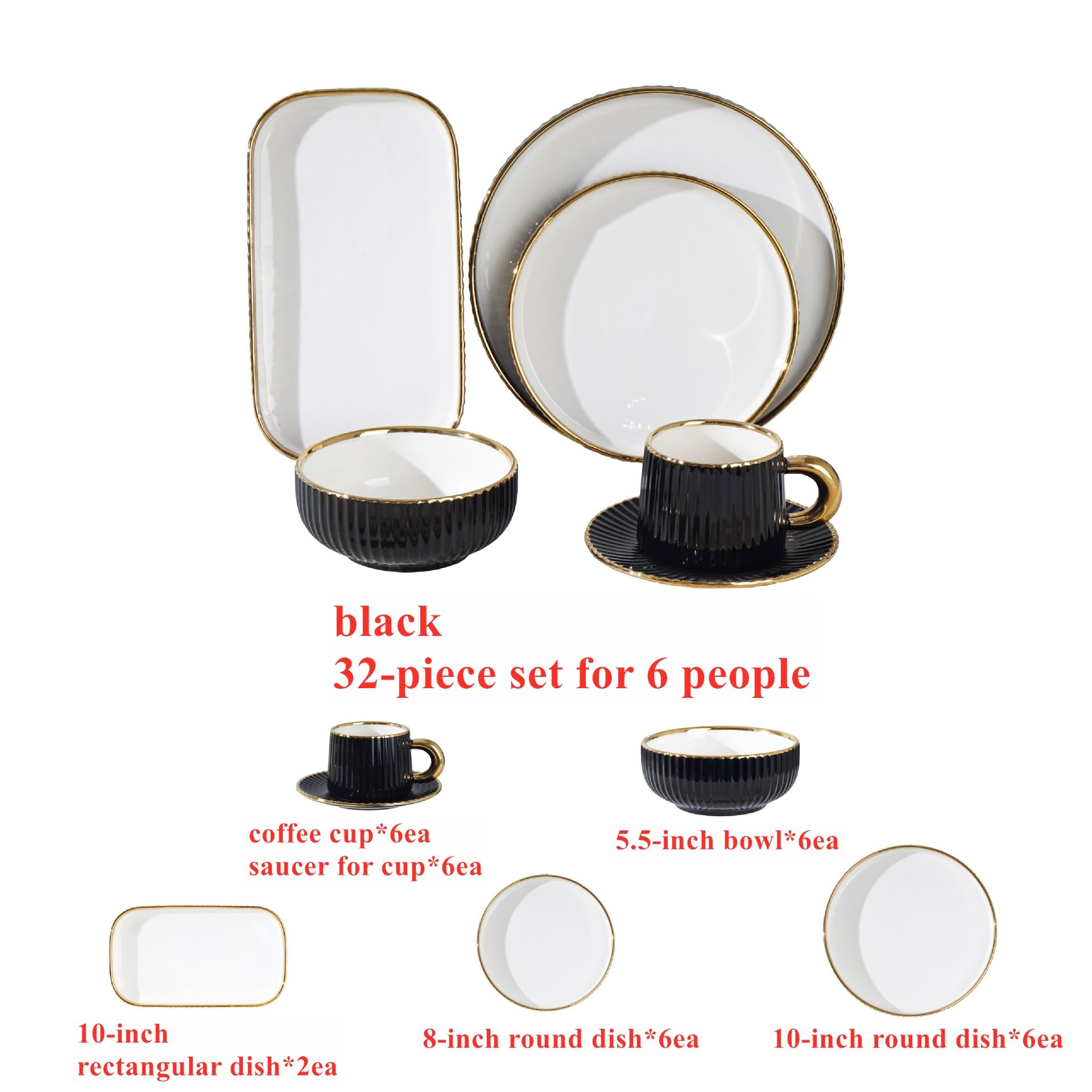 ensemble noir 32 pièces pour 6 personnes