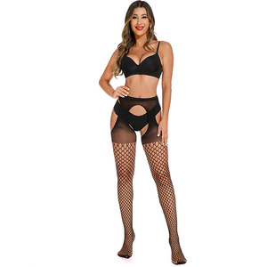 Collants résille noirs taille haute <span class=keywords><strong>pour</strong></span> <span class=keywords><strong>femme</strong></span> avec <span class=keywords><strong>porte</strong></span>-jarretelles, en Spandex/Nylon, fins et à séchage rapide - Product Image 4
