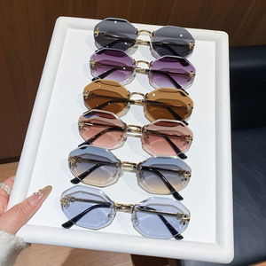 Irregular Polygonal Frameless <b>Sunglasses</b> Metal Gold UV400 Women Fashion Retro Sun Protection - Product Image 1