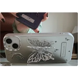 colorful for iphone case three-dimensional stand for iphone 15 15 pro butterfly Color Metallic Shockproof Cover super quality