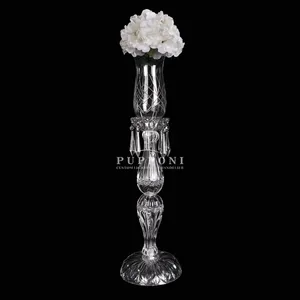 Candelabro de cristal luxuoso com 4 castiçais estilo francês para decoração de festas e casamentos em vermelho e transparente