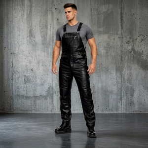 <b>Men</b> Faux Leather Work Coverall Water Resistant Black Overalls Uniform - Product Image 5