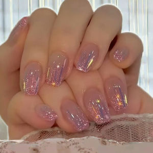 Uñas Postizas Cuadradas con Purpurina Rosa y Morada, Efecto Aurora Meteoro, 24 Piezas, Cortas, Estilo <span class=keywords><strong>Ballet</strong></span>, Desprendibles, Cobertura Completa, Uñas a Presión - Product Image 3