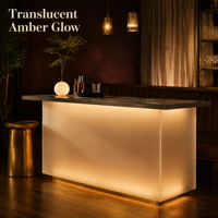 Maßgefertigte Mattierte LED-Beleuchtete Acryl-Kücheninsel mit Dunkler Steinoptik-Arbeitsplatte, Individuelle Hausbar für Wabi-Sabi Wohnküchen