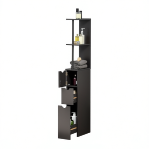 Armoire de rangement pour salle de bain avec 3 étagères et portes pour organiser l'espace, design minimaliste, meubles en panneaux de particules - Product Image 1