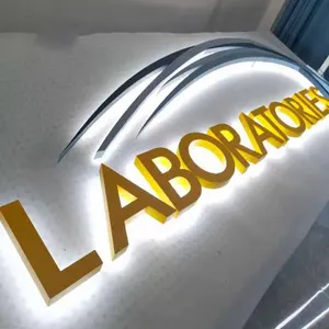 Beleuchtete Wörter auf der Rückseite der Firmen werbe wörter Edelstahl 3D Marken zeichen Metall