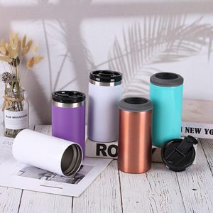 Portable Custom Logo Insulated Vacuum Ice Bucket Stainless Steel 4 in 1 Double Layer Multifunctional 16oz Slim Beer Can <b>Cooler</b> - Product Image 1