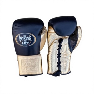 ถุงมือชกมวยหนังแท้ Black & Gold N Boxing No Life แบบผูกเชือก ปิดนิ้วเต็มรูปแบบ ระบายอากาศได้ดี สำหรับฝึกซ้อมและต่อสู้ MMA - Product Image 1