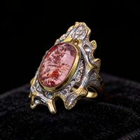 Bagues ouvertes en cuivre plaqué or avec quartz rose ovale, plusieurs styles, étanches, pour femmes - Vente chaude