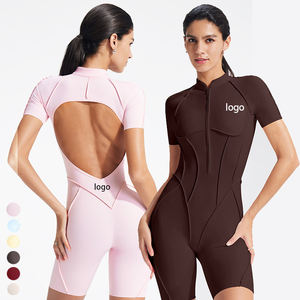 Mono Deportivo Corto sin Costuras con Tirantes Finos y Media Cremallera para Mujer, Ideal para Yoga y Fitness - Product Image 1