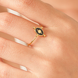 Anillo de Dedo Abierto Ovalado de Acero Inoxidable Pulido con Esmalte Vintage Impermeable para Mujer - Product Image 1