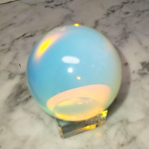 Natural Opal Crystal Sphere <b>Glass</b> Base Healing Gemstone Ball Eco-Friendly Buddhist Theme Easter Home Decor Meditation Spiritual - Product Image 1