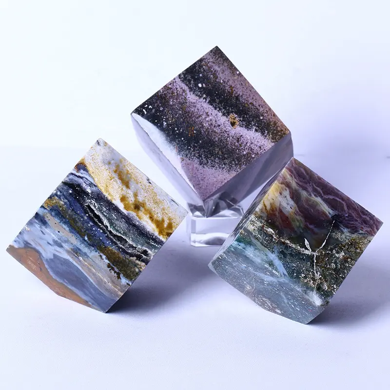 cheap Bulk Hot Sale Natural Crystal healing crystal crafts druzy ocean jasper cube Crystal cubes For Home Decoration