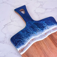 Nouveaux produits Noël 2026 : Planches à découper multifonctionnelles en résine et bois d'acacia avec poignée design vague océanique pour la cuisine