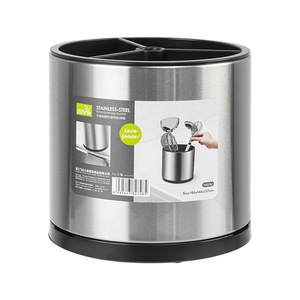 Stainless Steel Round Cutlery Holder With Compartment Kitchen Organizer Spatula Storage Bucket For Utensils - Product Image 4