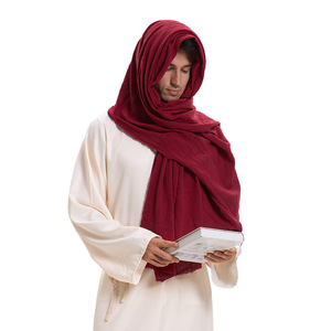 Linen Hooded <b>Scarf</b> Set <b>Red</b> Unisex Casual Middle East Style Shawl Cape Headwrap - Product Image 3