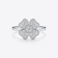 Bague ajustable en argent sterling plaqué or 18 carats avec trèfle à quatre feuilles et zircon, idéale pour les fêtes, pour femme, cadeau, bijoux personnalisés en moissanite