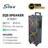 Speaker Portabel Nirkabel JQS9088l Dual 8-Inch untuk Luar Ruangan dengan Lampu LED RGB dan Mikrofon, Volume Tinggi, Konstruksi Kayu