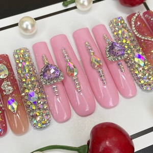 Faux ongles longs carrés brillants style ballerine, décoration 3D, vernis gel UV, acrylique épais, faits à la main, à presser - Product Image 6